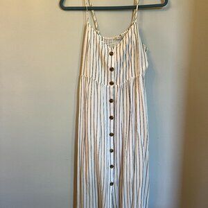 Button Front Striped Midi Dress